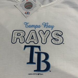 👀 Tampa Bay Rays Ladies white short sleeve v-neck t-shirt with sparkle NWT